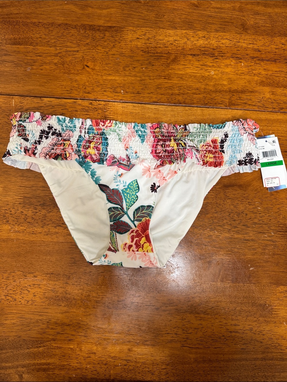 Women’s Floral Smocked Bikini Bottom - White/Multi